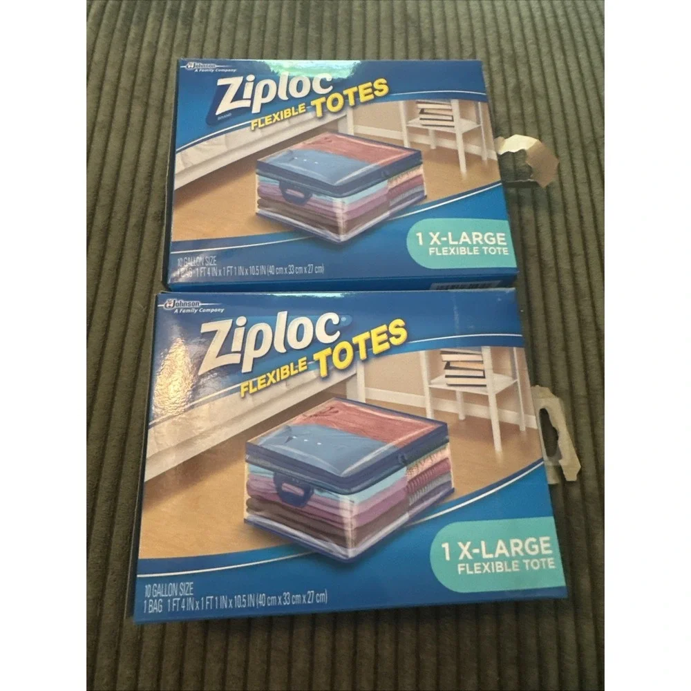 2 Ziploc XL X-Large Flexible Storage Tote 10 Gallon Clear Plastic  New